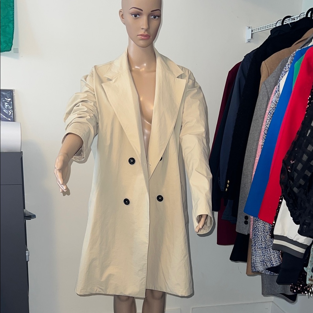 Zara Women's Cream Double-Breasted Trench Coat